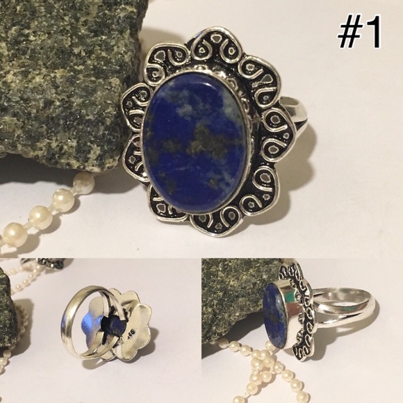 •Lovely• Lapis Lazuli Gemstone Handmade Halo Ring - Picture 4 of 5